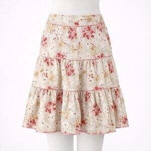 Vintage Y2K Floral Fairy Tiered Midi Skirt Size S Pink Ruffle Cottagecore Twee